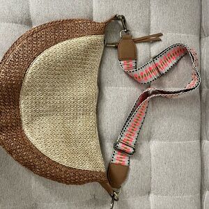 Woven Half-Moon Crossbody Bag with Colorful Strap